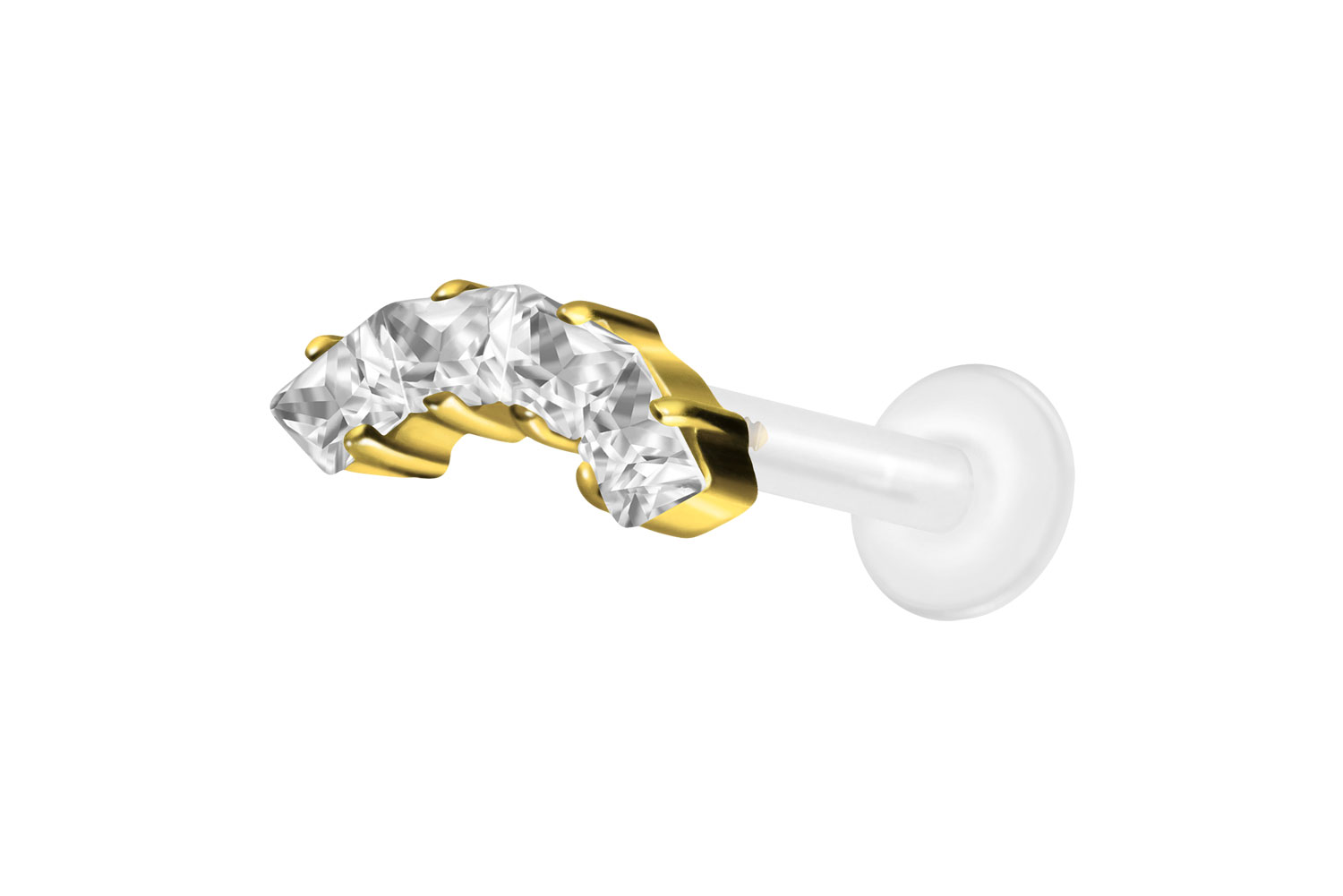 PTFE Labret Piercing mit Innengewinde + Titan-Aufsatz EINGEFASSTE KRISTALLTRAPEZE
